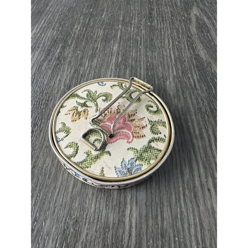 Vintage Metal Floral Double Hinged Folding Compact Double Mirror. Marked Japan
